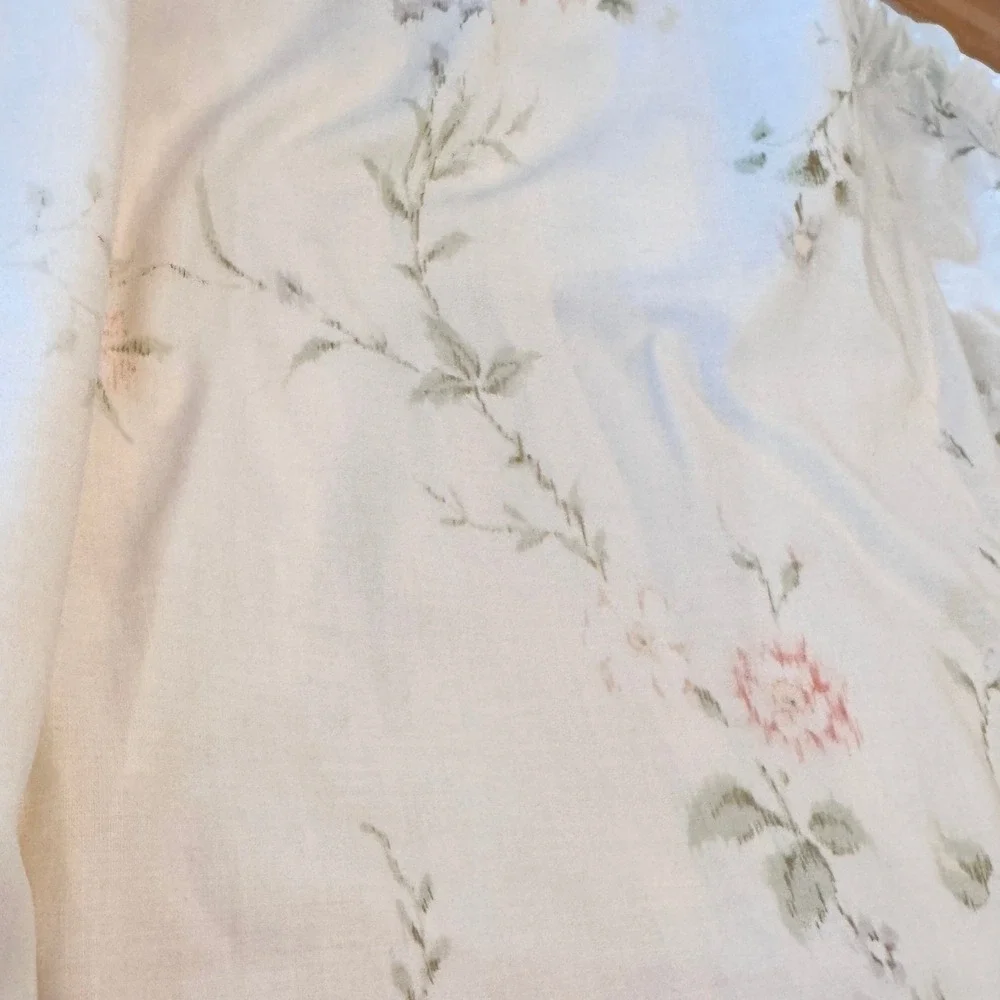 Shabby Chic Floral Kitchen Valance Set Two Rod Pocket Pink Trim Curtain 12' LONG